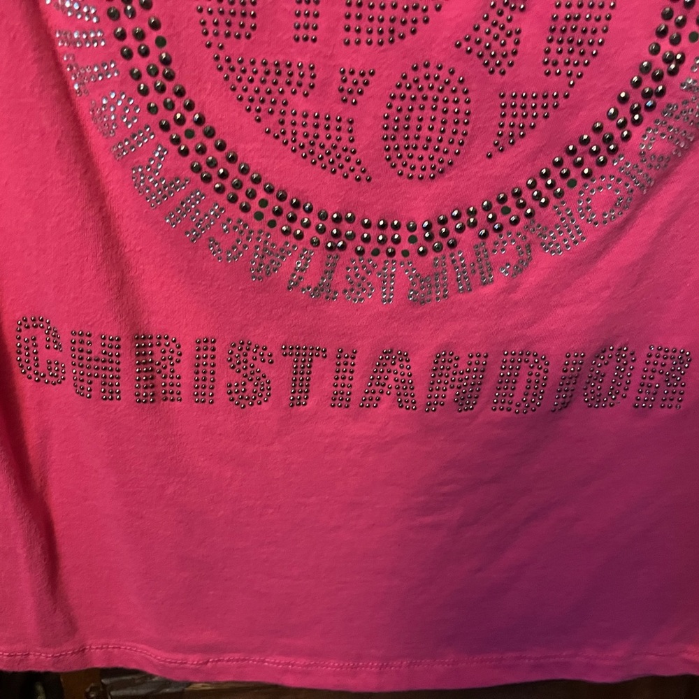 EIC Christian Dior Bright Pink Rhinestone Baby Tee